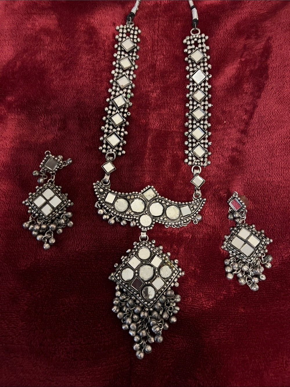 Silver-Tone Mirror Accent Necklace & Earring Set
